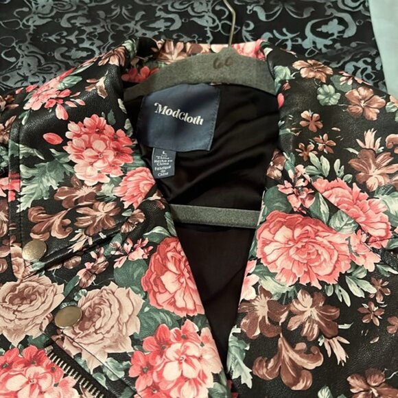 Modcloth Floral Leather Jacket - Black and Pink, size large, very nice - Picture 8 of 8